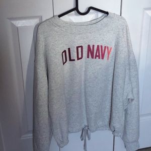 grey old navy sweatshirt with pink ombré lettering